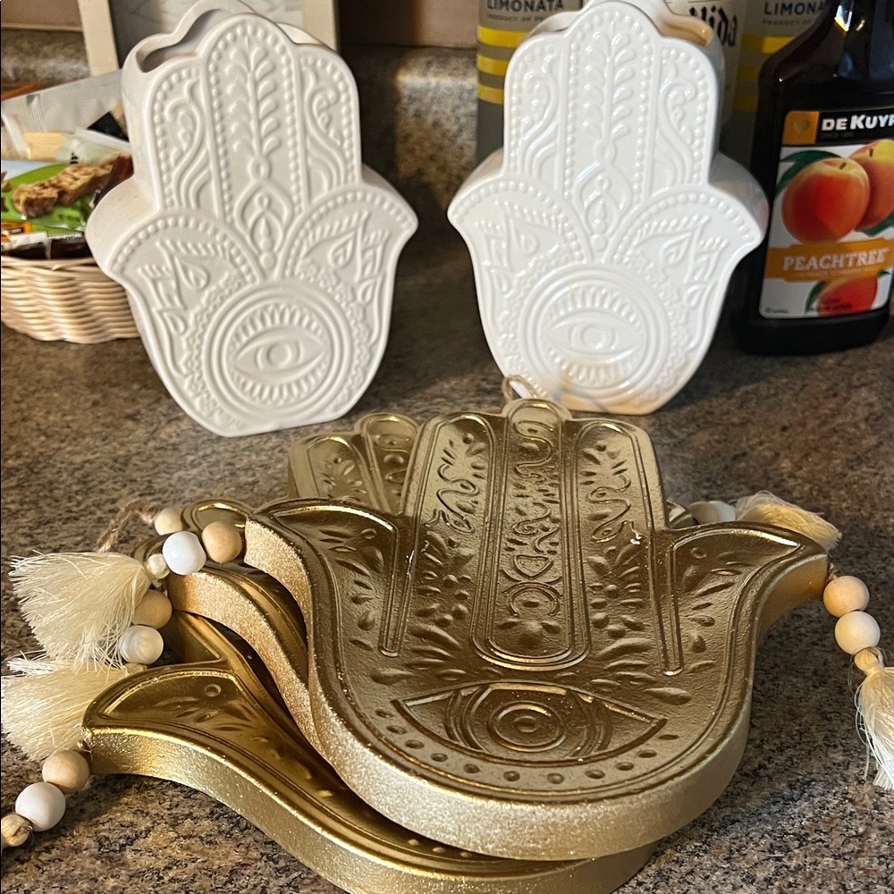 Gold and White Hamsa Hand Decor Set